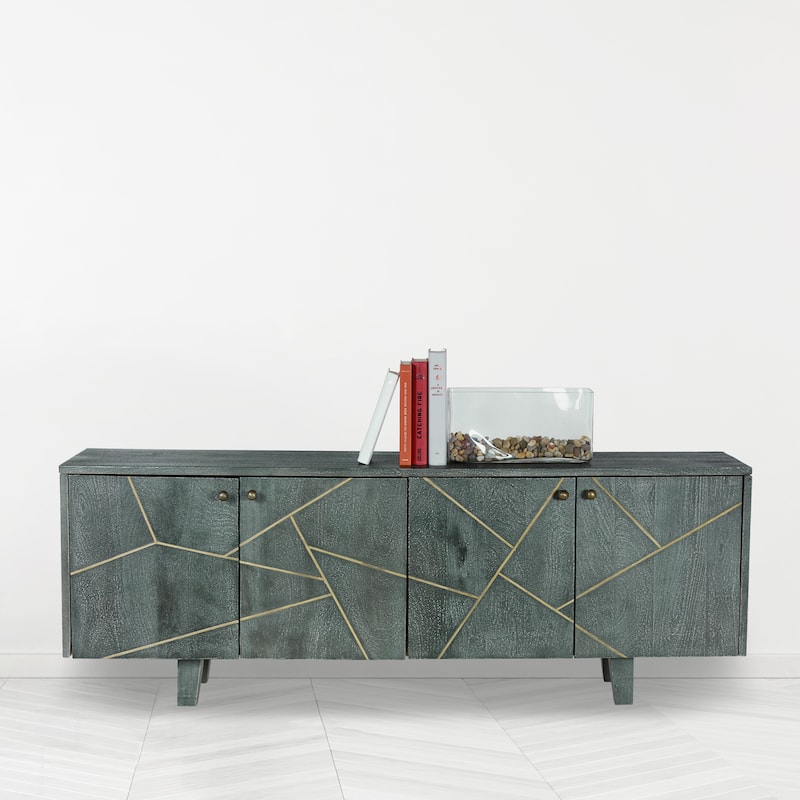 Dane River of Goods Grey and Gold-Colored Wood Cabinet with Metal Hardware - 54" x 13" x 20"