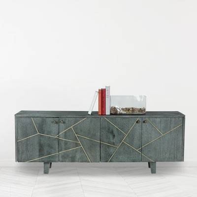 Dane River of Goods Grey and Gold-Colored Wood Cabinet with Metal Hardware - 54" x 13" x 20"