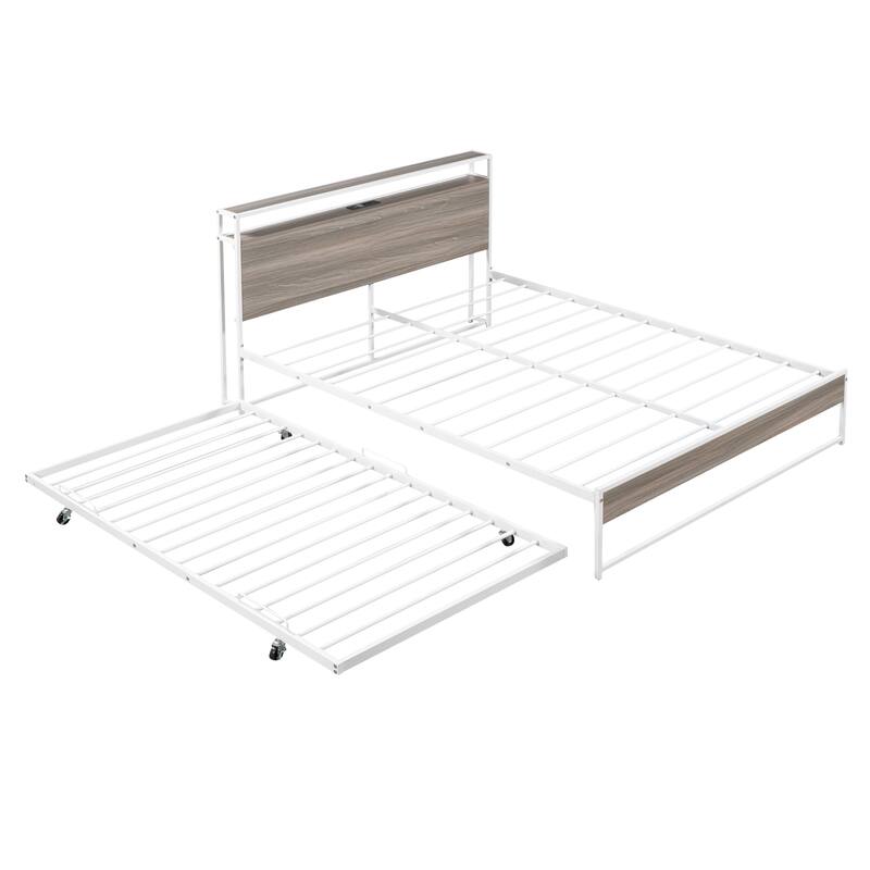 Slat Support Bed Frame Metal Platform Bed with Trundle