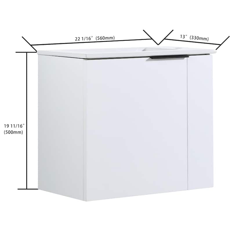 ARTCHIRLY 22" Bathroom Vanity with Ceramic Sink, Floating Bathroom Vanity with Soft Close Door