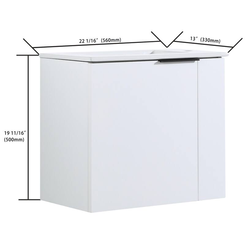 Bathroom Vanity With Sink In 22 Inch, Floating Bathroom Vanity With Soft Close Door