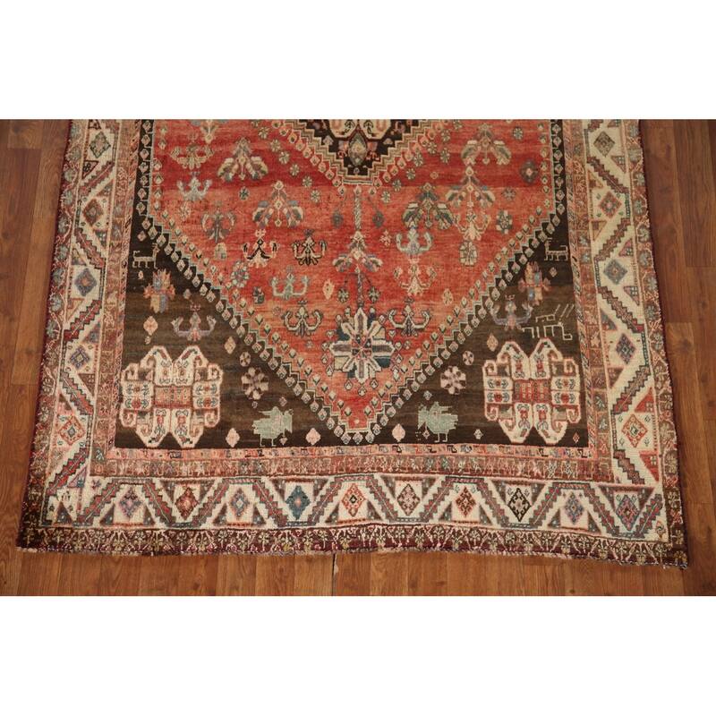 Geometric Shiraz Persian Antique Area Rug Hand-knotted Wool Carpet - 4'10"x 7'10"