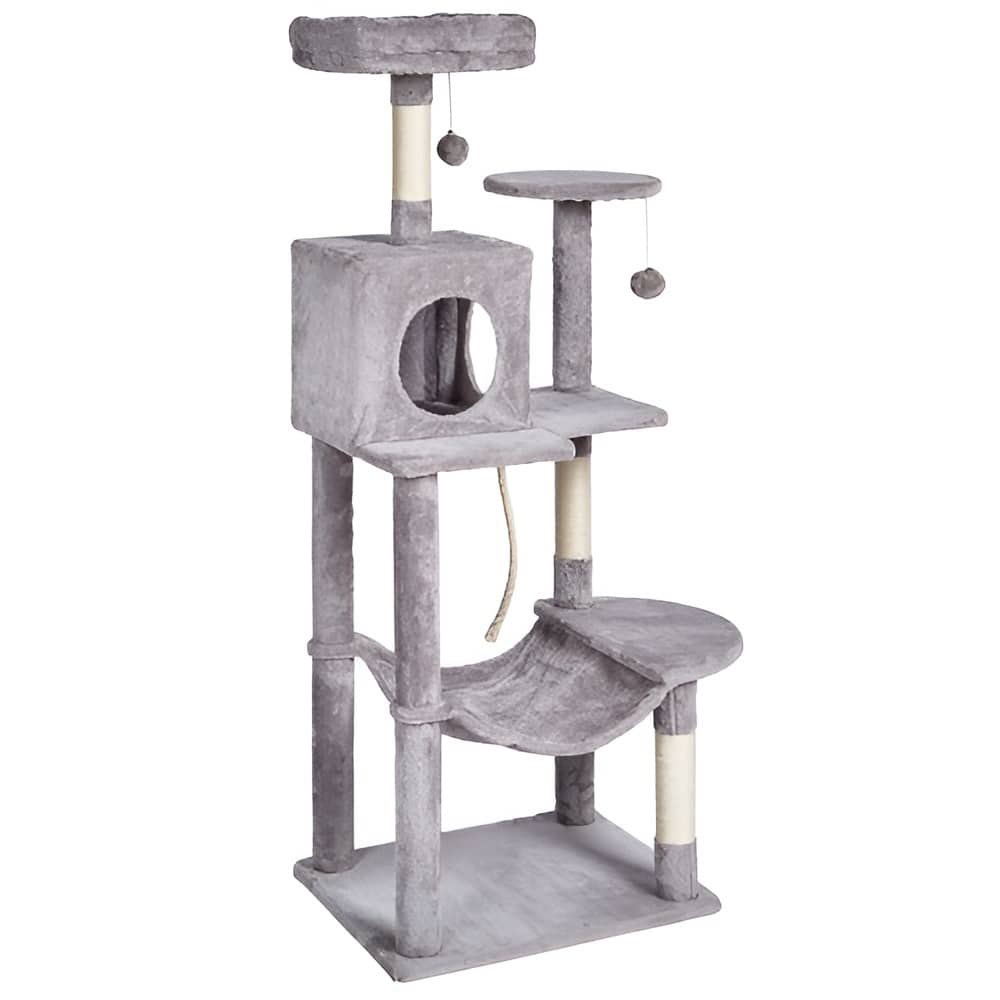 Light Grey Plush 6-Layer Cat Tree with Condo, Hammock & Toys