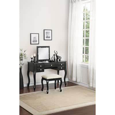 Black Vanity Set with Flip-Down Panel and Stool