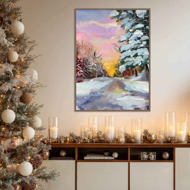 Sunset in Winter by Sandra Iafrate Framed Canvas Wall Art Print - Sylvie Dark Gold