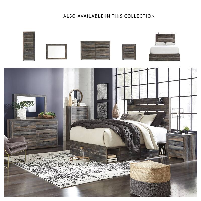 Drystan Rustic Brown Panel Bed with 2 Under Bed Storage Drawers