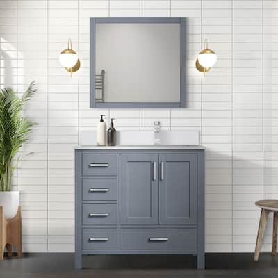 Jacques 36 in. Right Offset Dark Grey Bath Vanity and White Quartz Top