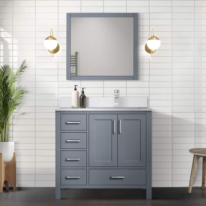 Jacques 36 in. W x 22 in. D Right Offset White Bath Vanity, Cultured Marble Top, and 34 in. Mirror