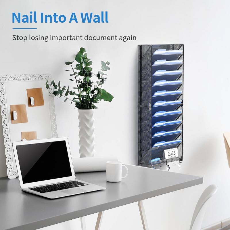 2Pack 12 Tier Hanging Wall File Organizer with Hooks - 12.6"L x 4.7"W x 32"H