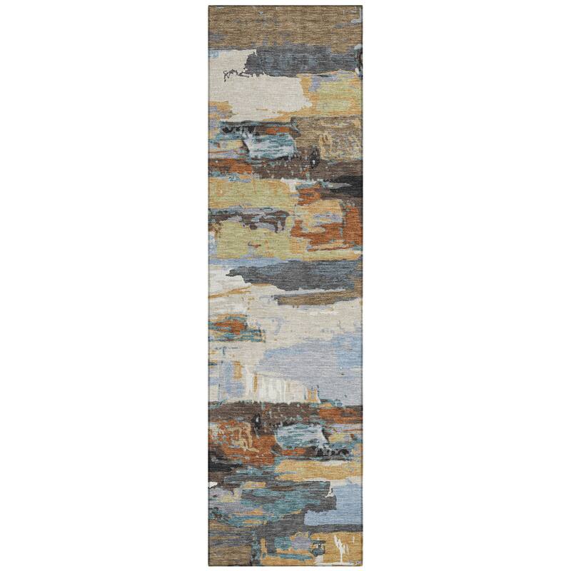 Machine Washable Indoor/ Outdoor Abstract Contemporary Chantille Rug