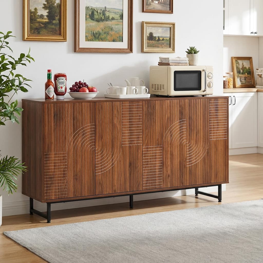 Mid-Century Modern Walnut Sideboard Buffet Cabinet