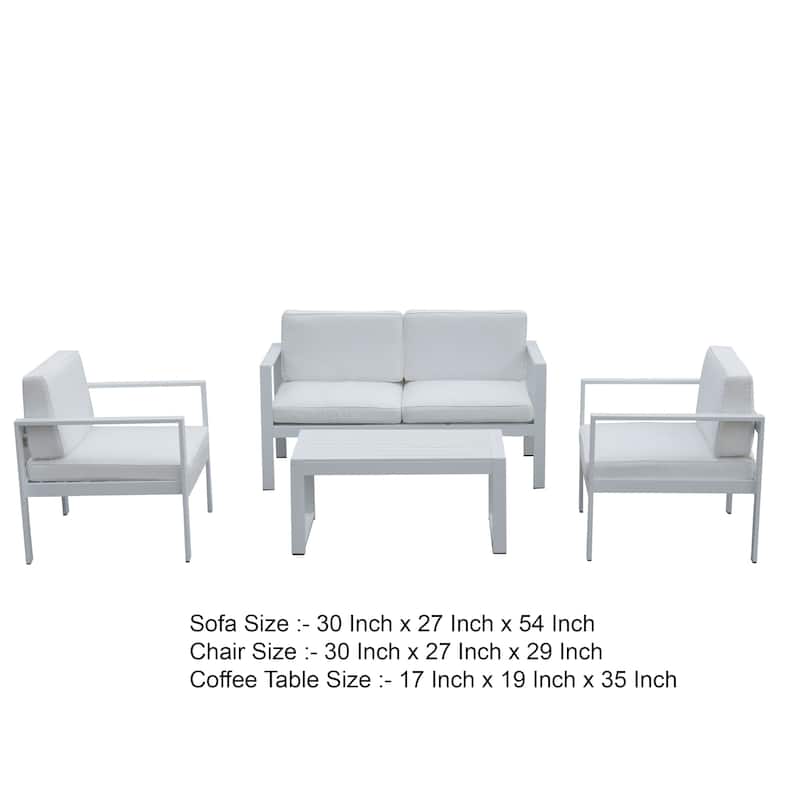 Kili 4 Piece Outdoor Sofa, Chairs, and Table Set, Crisp White Aluminum