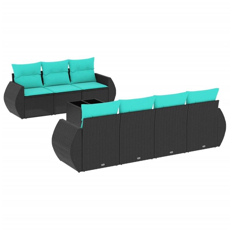 vidaXL 8 Piece Patio Sofa Set with Cushions Black Poly Rattan - 28 x 24.4 x 27.2