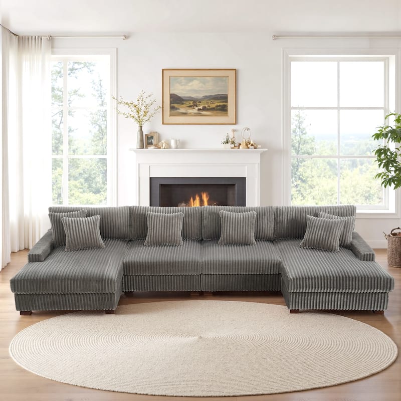 Anne 150" W Oversized Upholstered Modular Sectional Sofa - Light Grey-Type 2 - Symmetrical