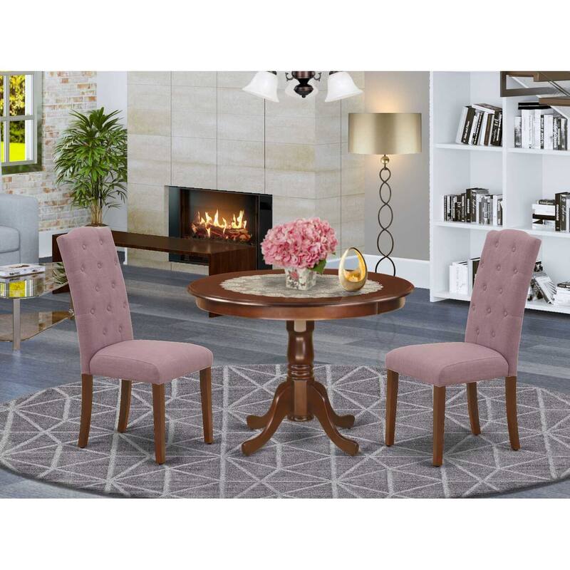 HomeStock 3-Pc Mahogany Finish Solid Wood Top - Round Dining Room Set - Seats 4