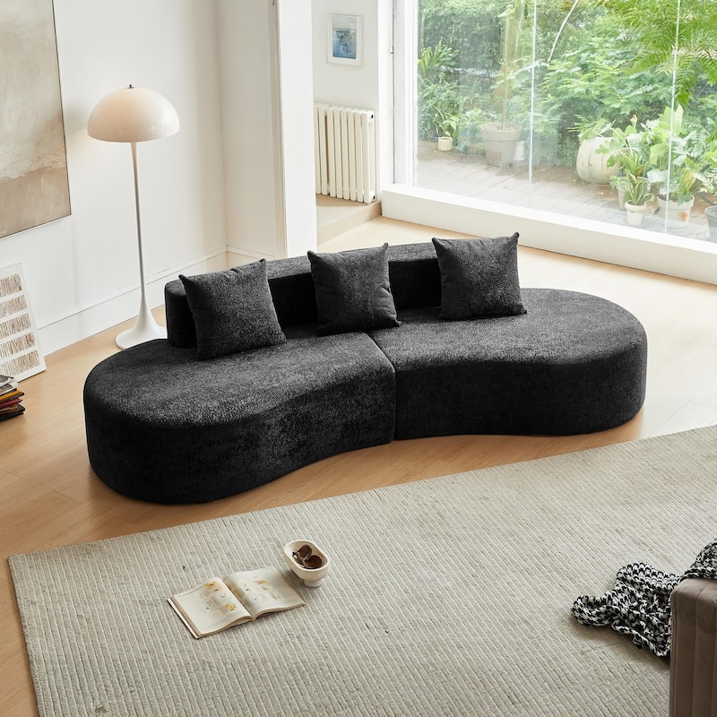 Curved Velvet Boneless Cloud Sofa with 3 Pillows, 5-Seater Modular Sectional Sofa, High-Density Foam Upholstered Sofa