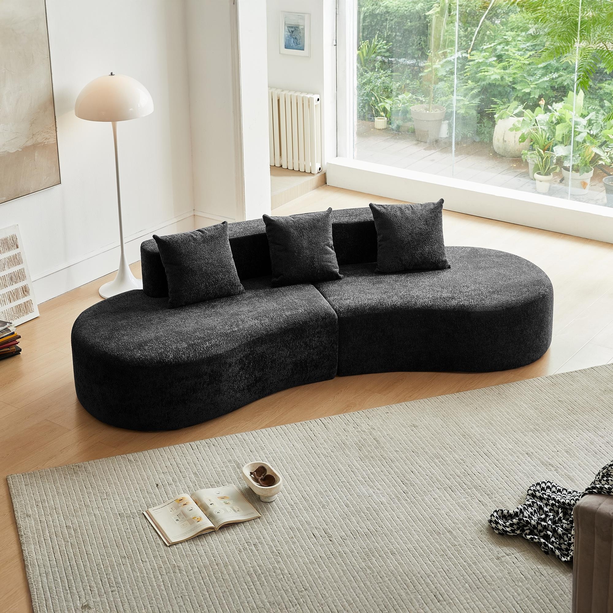 Curved Velvet Loveseat Sofa 5-Seat Sectional Couch Floor Chaise