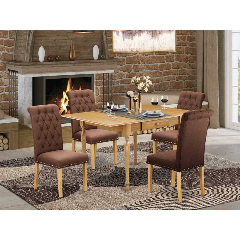 HomeStock 5-Pc Natural Oak Finish Solid Wood Top - Dining Room Set with Dropleaf - Seats 4