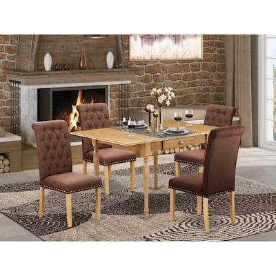 HomeStock 5-Pc Natural Oak Finish Solid Wood Top - Dining Room Set with Dropleaf - Seats 4