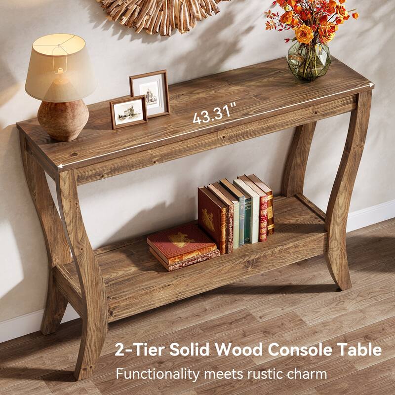43.3-Inch Solid Wood Console Table, Entryway Sofa Table with Storage Shelf for Living Room, Hallway, Foyer