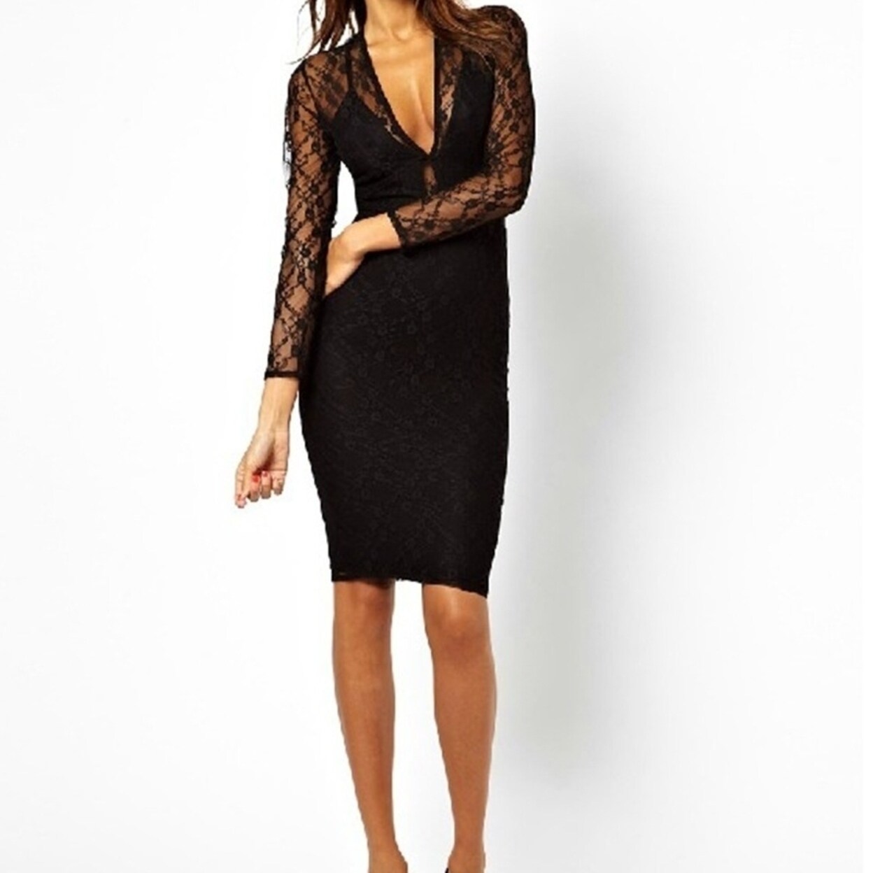 lace splicing black sheath dress