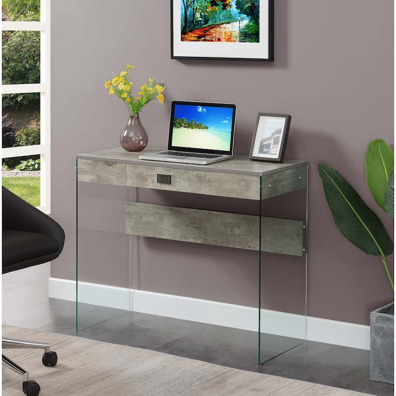 Convenience Concepts SoHo 1 Drawer Glass 36" Desk - Faux Birch/Glass
