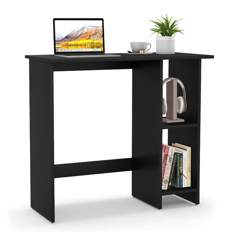 31.5'' Writing Desk Wood Vanity Makeup Table w/ Storage Shelves - Black