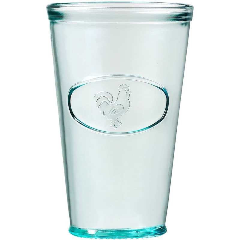 Amici Home Relief Recycled Glassware Rooster Italian Glass - 16 oz. - 16 oz. - Clear Green