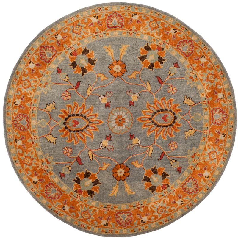 SAFAVIEH Handmade Heritage Liana Traditional Oriental Wool Rug - 6' Round - Blue/Orange