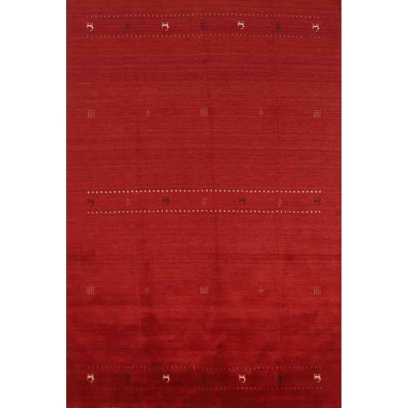 Red Gabbeh Indian Area Rug Hand-Knotted Oriental Wool Carpet - 6'8" x 9'8"