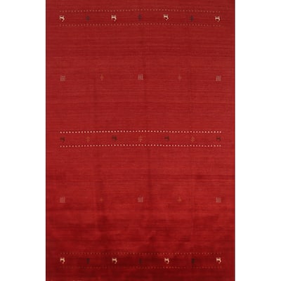 Red Gabbeh Indian Area Rug Hand-Knotted Oriental Wool Carpet - 6'8" x 9'8"