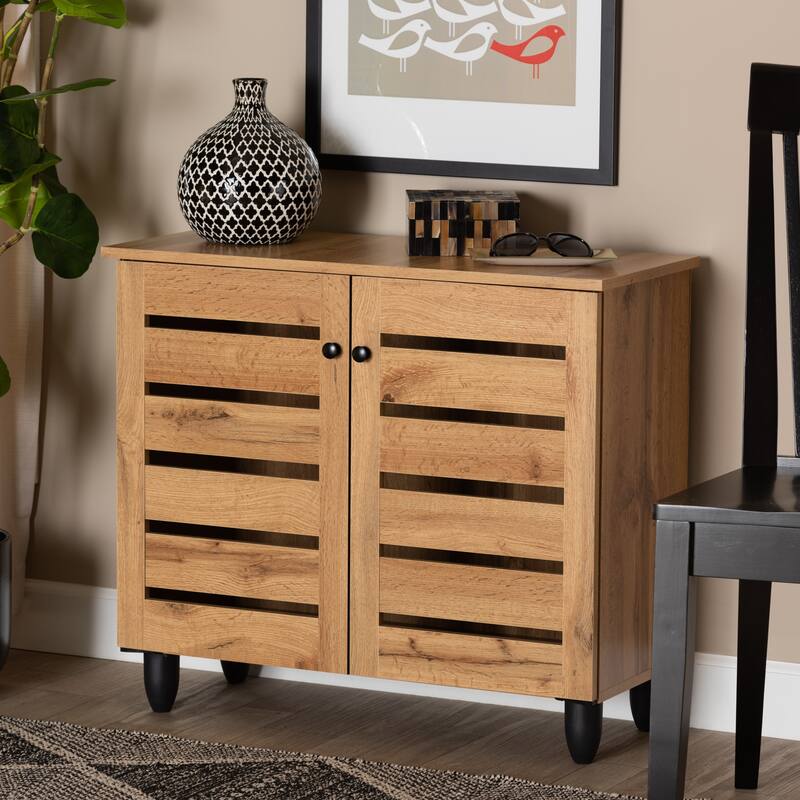 Gisela Modern Oak Brown Finished Wood 2-Door Shoe Storage Cabinet