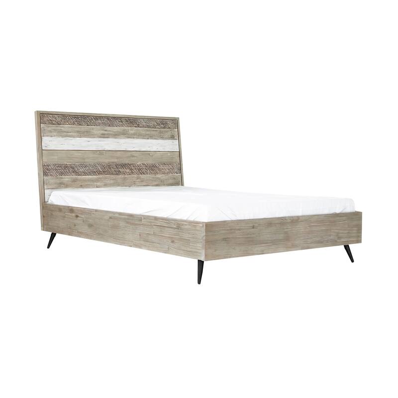 Acacia Wood Platform Bed - French Country Style Bed Frame with Headboard