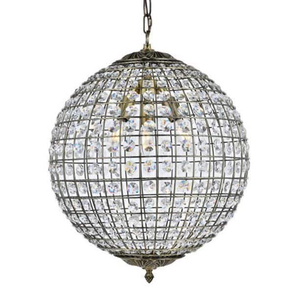 slide 2 of 3, Elegant Lighting LD5026 Earlene 3 Light 16" Wide Crystal Pendant with Antique Bronze