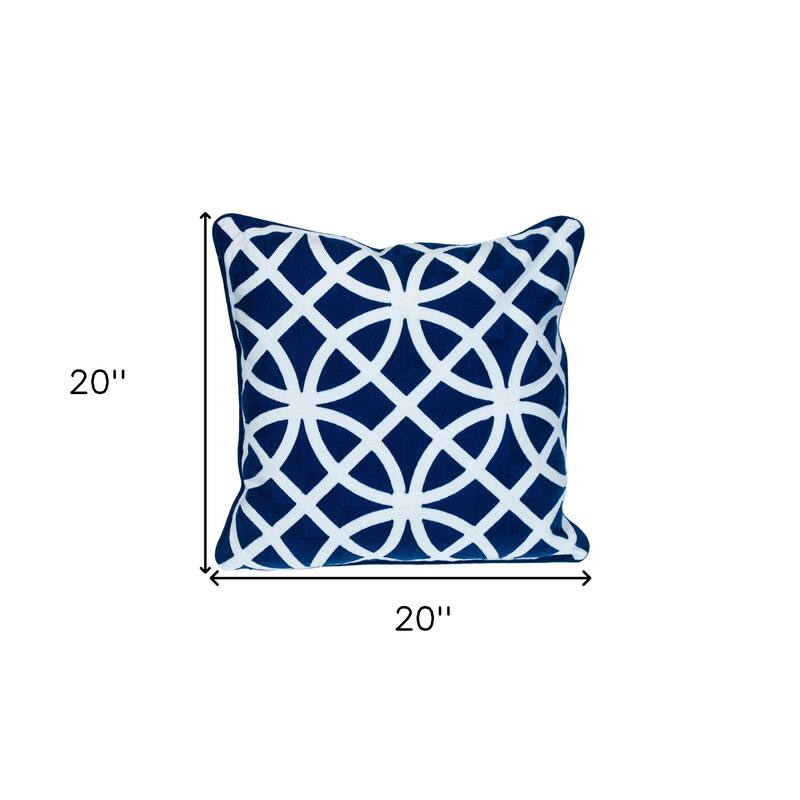 HomeRoots 18" X 18" Blue 100% Cotton Geometric Zippered Pillow