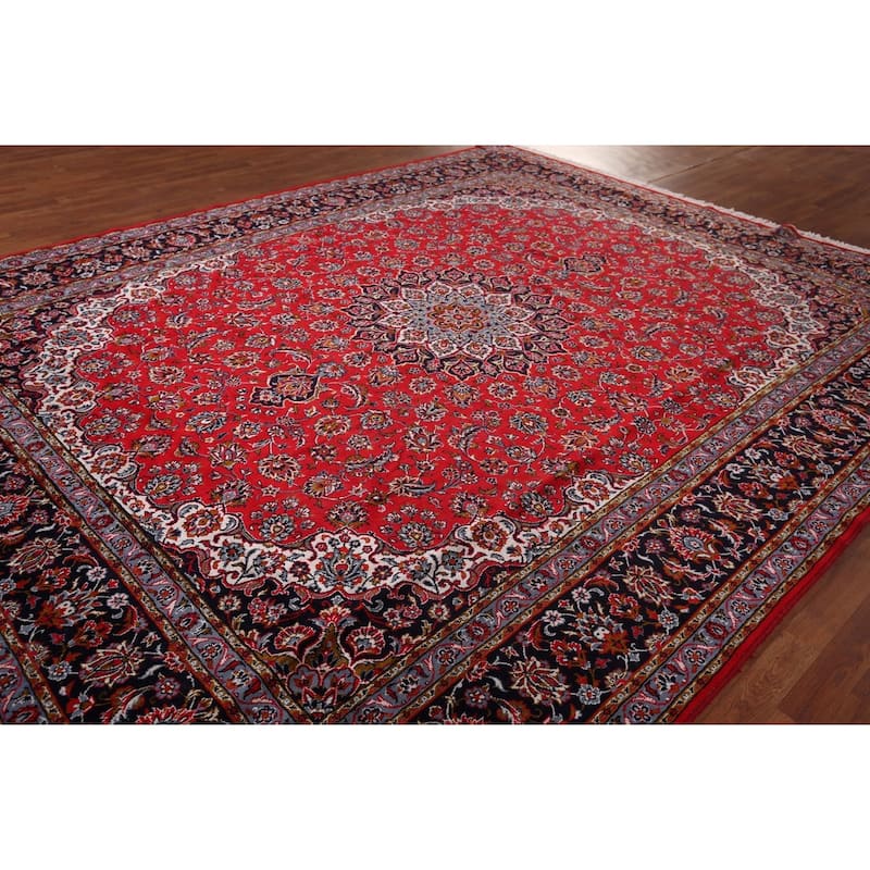 Red Kashan Turkish Area Rug Machine Made Bedroom Carpet - 9'9" x 12'0"