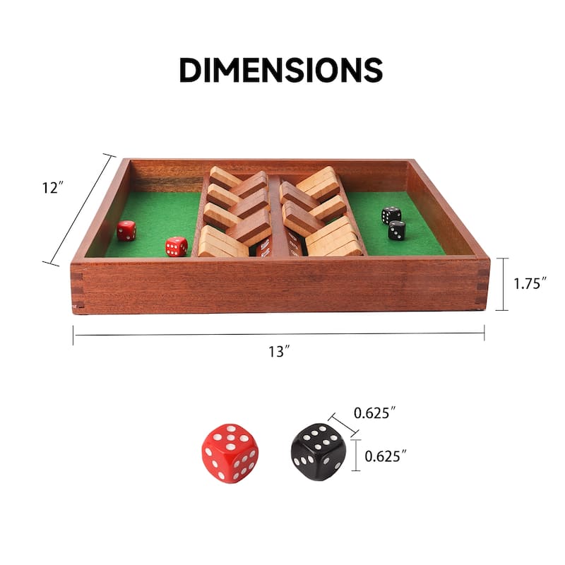 GSE™ 2-Player Wooden 12 Number Shut The Box Dice Game Set for Family Game Night, Dice Table Games, Bar Games