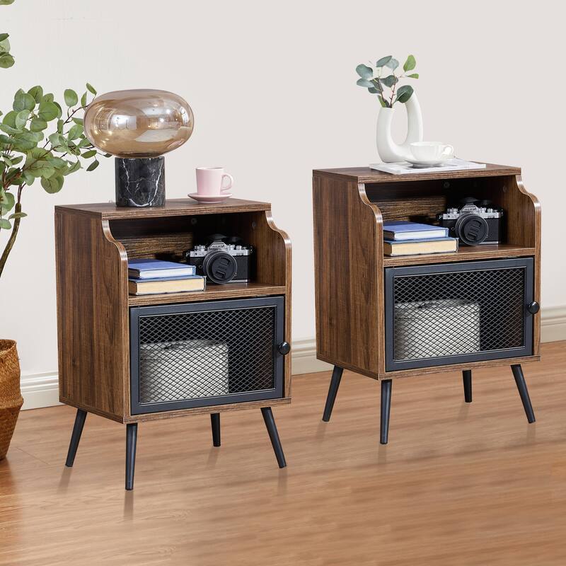 VECELO Mid-century Modern Nightstand, Brown Side Table/End Table/Nightstand/Bedside Table - Brown