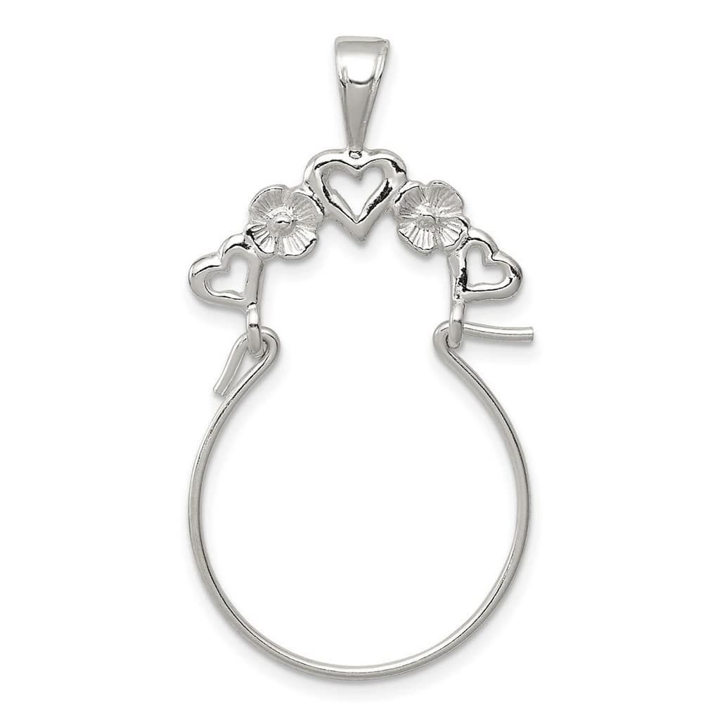 Curata Sterling Silver 18" 5 Heart Ring Charm holder Necklace - 29x42mm