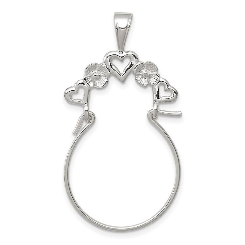 Curata Sterling Silver 18" 5 Heart Ring Charm holder Necklace - 29x42mm