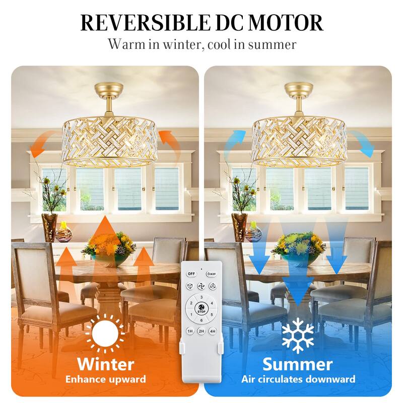 Sofucor 18" Bladeless Crystal Caged Ceiling Fan with Light,Remote,6 Speed Enclosed,Reversible Motor for Bedroom Living Room