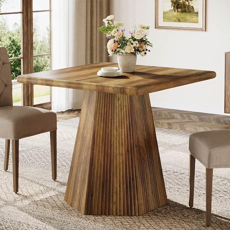 31.5 Square Dining Table Kitchen Table with Fluted Pedestal Base