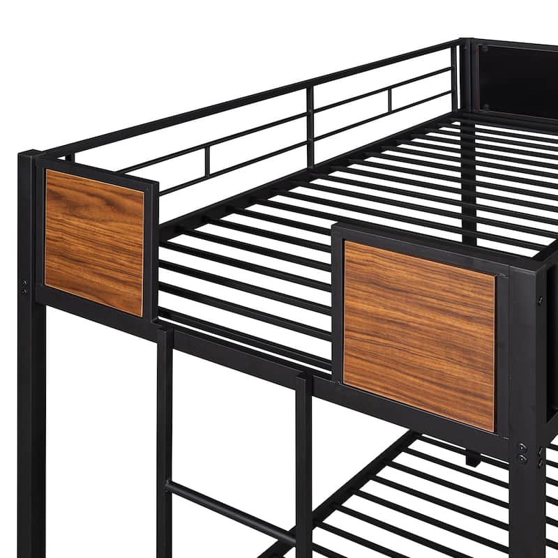 Twin/Full Size Bunk Bed with Steel Frame, Safety Rail, and Built-In Ladder, Space-Saving Design for Kids and Adults
