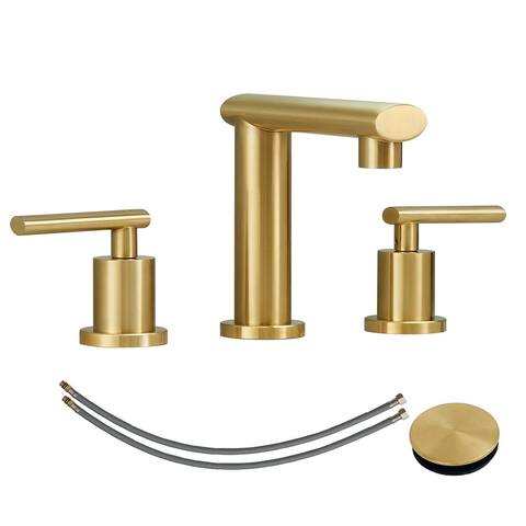 3 Holes Widespread Bathroom Sink Faucet Stainless Steel Bathroom Faucet with Pop Up Drain Vanity Tap with Dual Handles