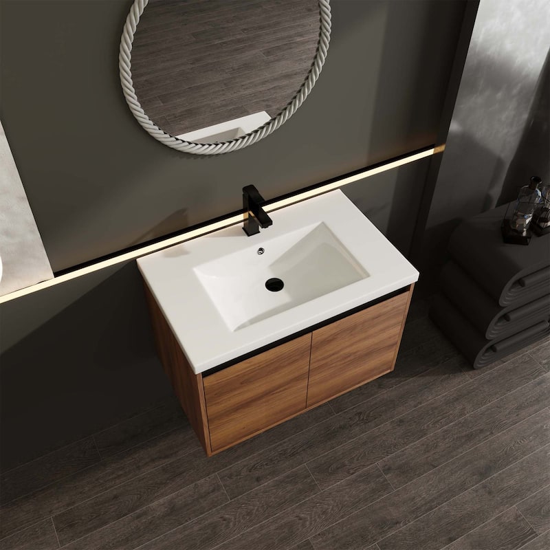 Oak 36 Inch Bathroom Vanity with resin Countertop Sink - Brown