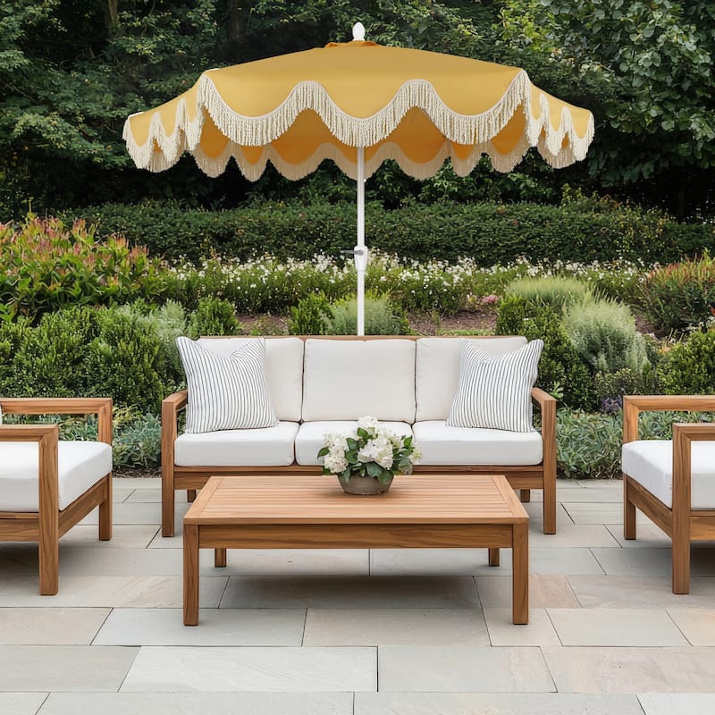 9ft Tassel Patio Umbrella Auto-Tilt, Crank , by JONATHAN Y