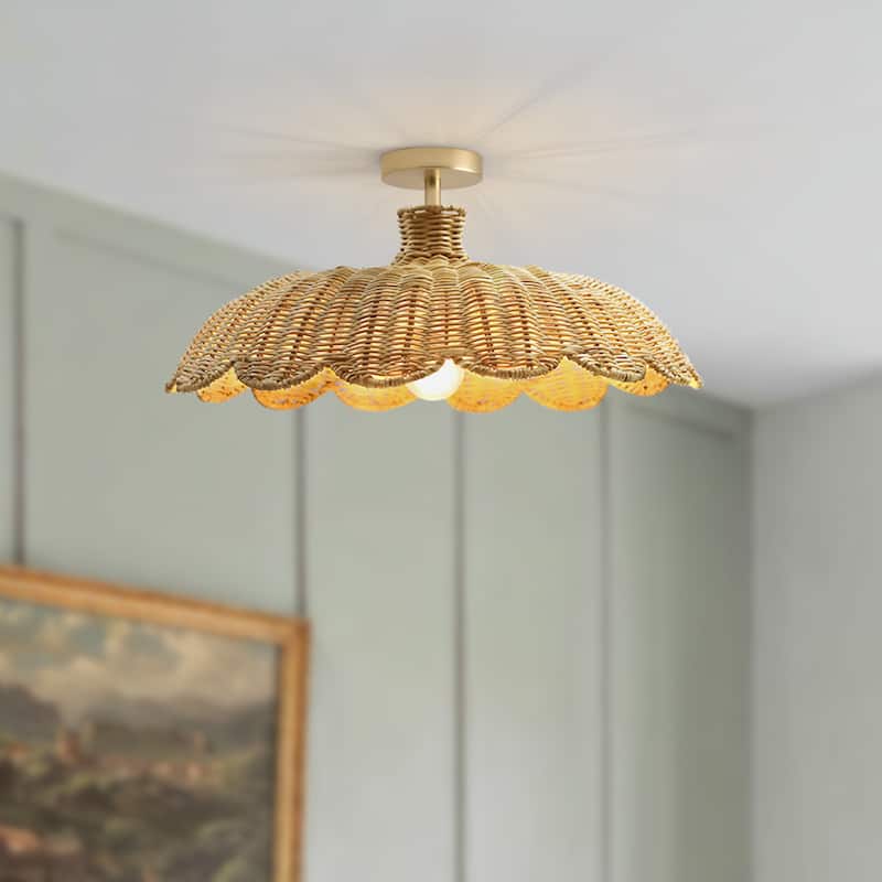Aurelia Rattan Flush Mount - Rattan Natural 1-Light Handwoven Ceiling Light for Dining Room or Living Room in Modern, Boho Style