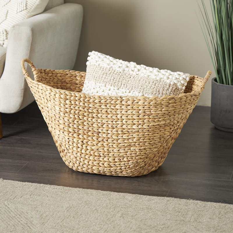 Seagrass Handmade Large Woven Decorative and Functional Storage Basket with Handles - Brown, White, Black