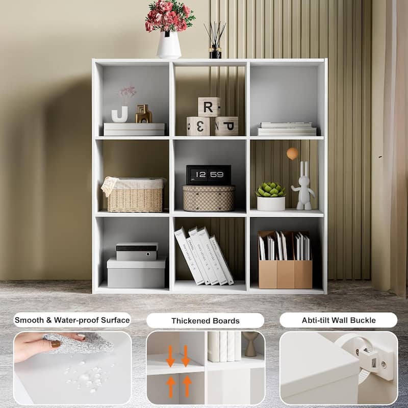 9 Cube Storage Organizer, Bookshelf with 5 Removable Back Panels for Living Room, Bedroom, Home Office - 36"D×36"W×11.6"H