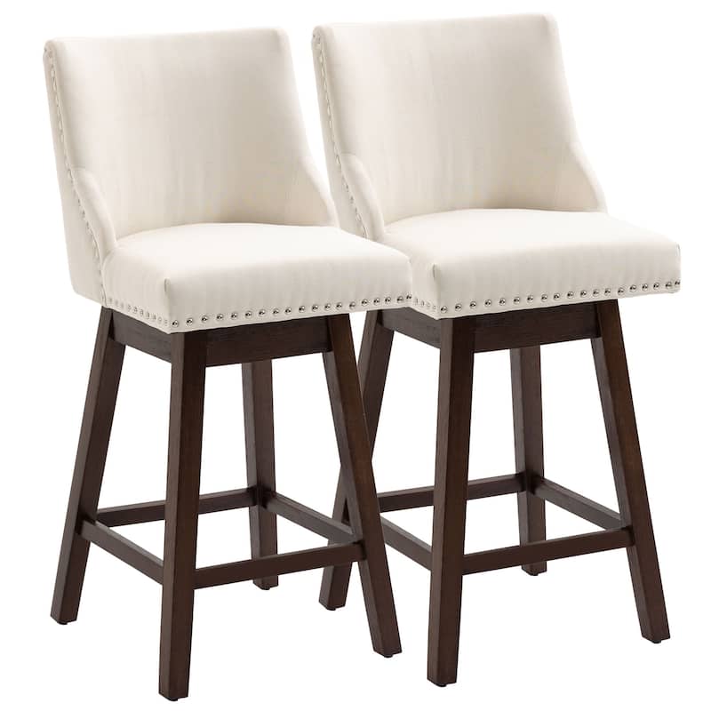 HOMCOM 28" Swivel Counter Height Bar Stools with Backs, Upholstered Dining Room and Kitchen Bar Stools Set of 2 with Wood Legs